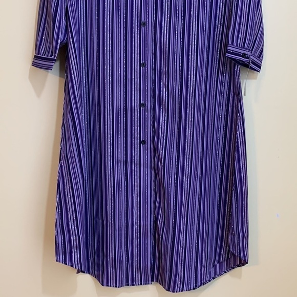 Lilly Collection | Purple Striped Button Down Metallic Thread Shirt Dress NWT S - Picture 5 of 17